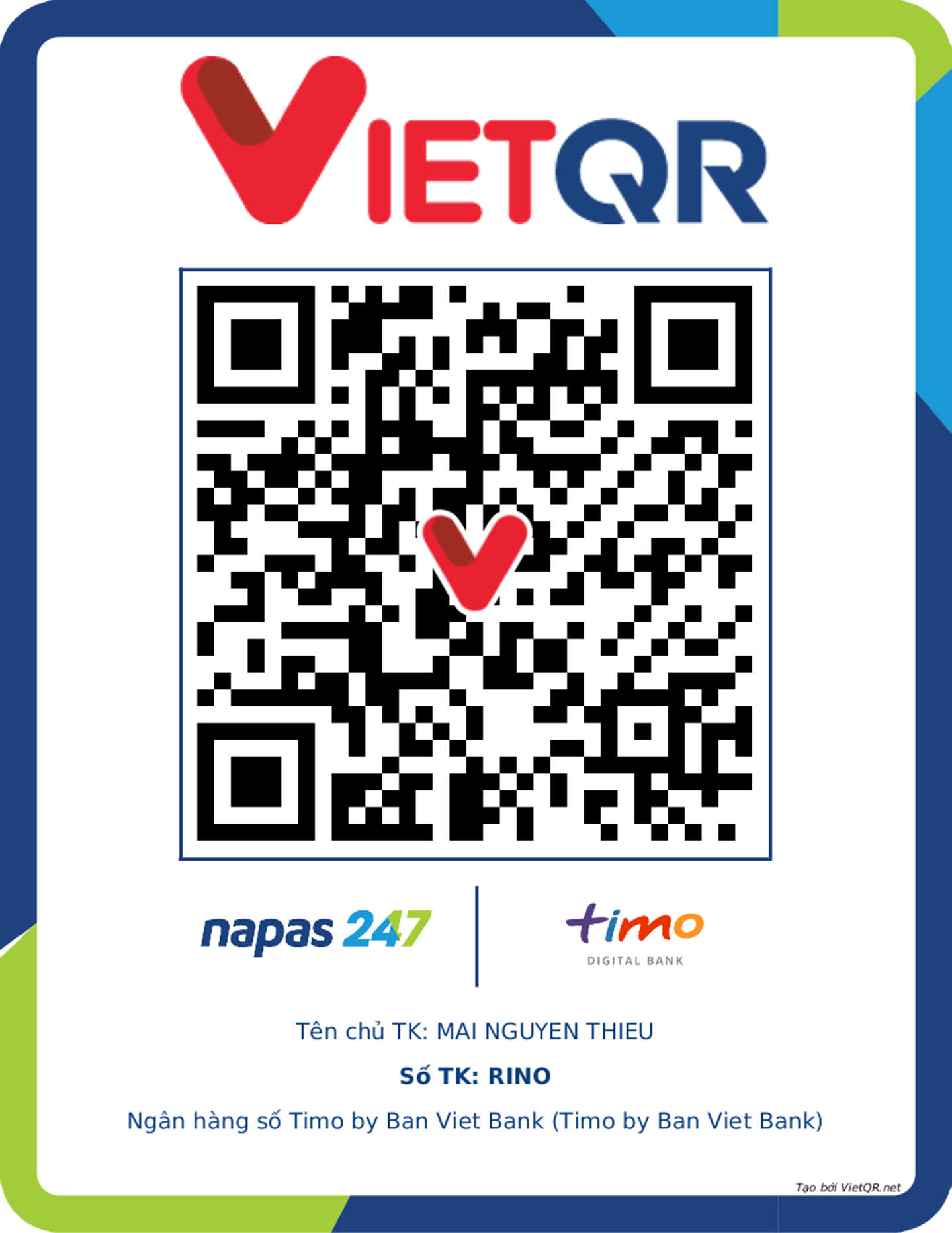 Mã QR ủng hộ Thiệu Rino